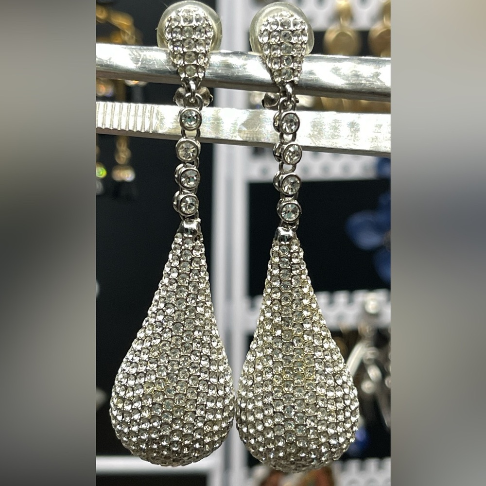 RARE! Vintage Jezlaine 925 Sterling Dangle Clip Earrings HEAVY